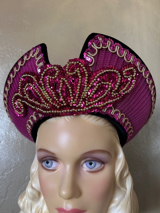 REGAL 1970\'s FUCHSIA FELT CHURCH HAT + SEQUINS & CRIN TRIM main image 7